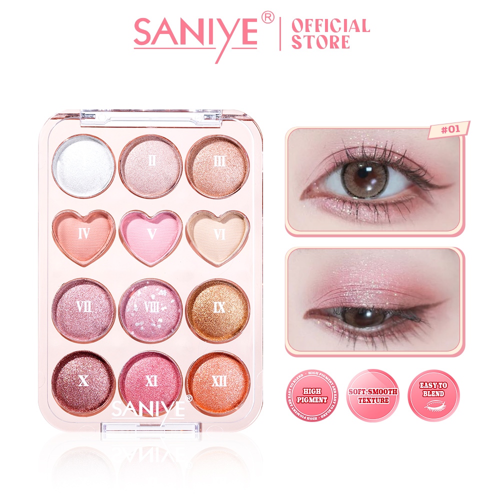 SANIYE 12 Colors Eyeshadow Waterproof Sweetheart Eyeshadow Palette Multifunctional Cosmetic E1271