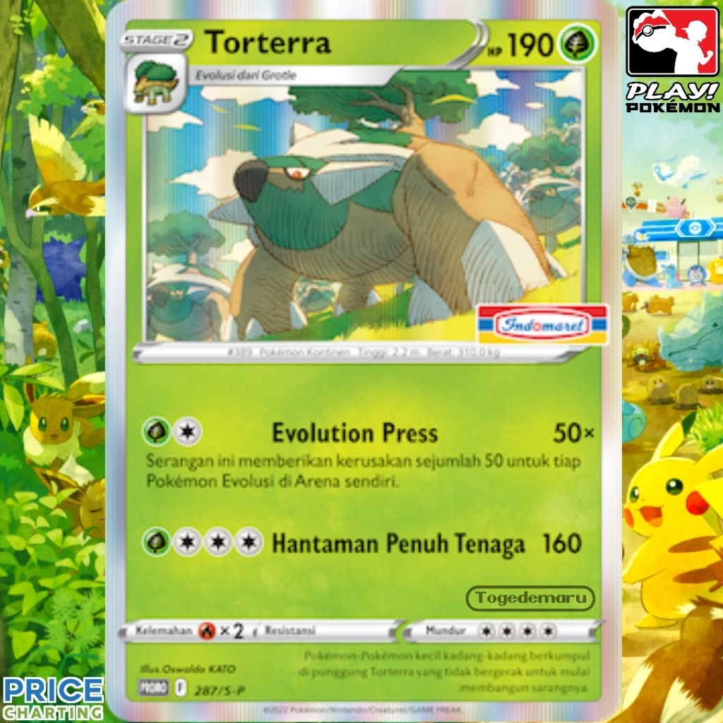 Kartu Pokemon TCG Indonesia Torterra PROMO 287/S-P - Stample Indomaret Holo Rare