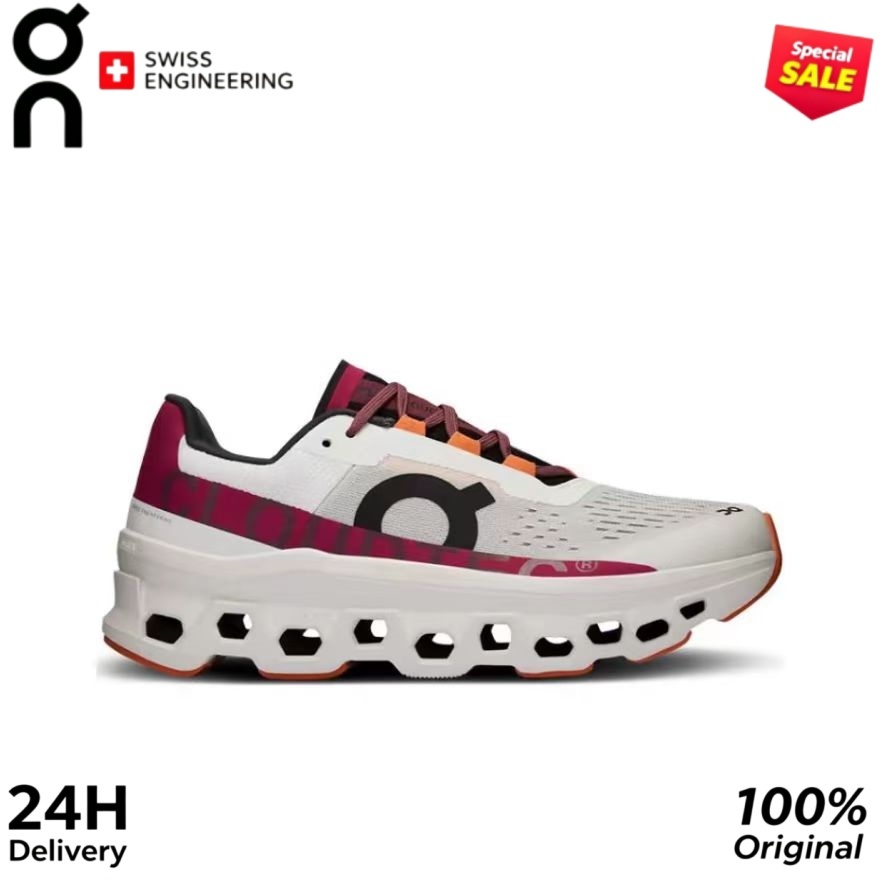 On Cloud MONSTER White and red women's running shoes