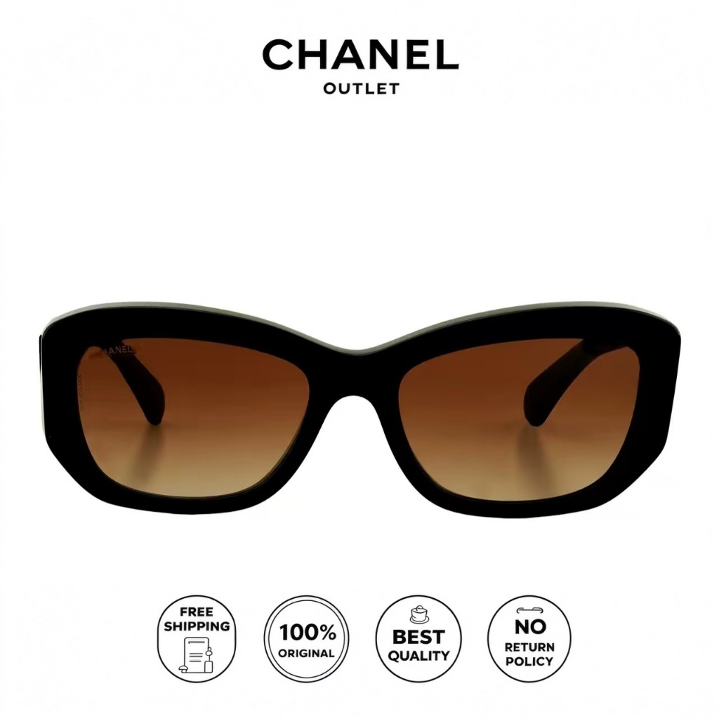 Chanel Kacamata Wanita Cat Eye Lensa Gradasi Coklat Frame Hitam Anti UV Fashion Outdoor