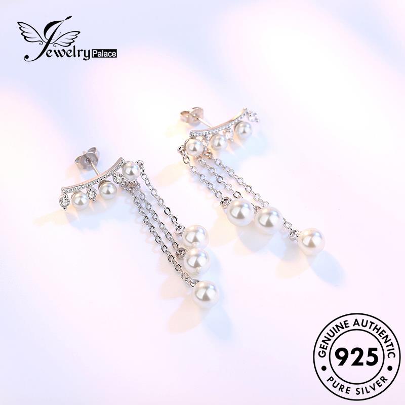 Jewelrypalace Wanita Asli929Mutiara Perhiasan Anting Stud Rumbai Perak Fashion M035