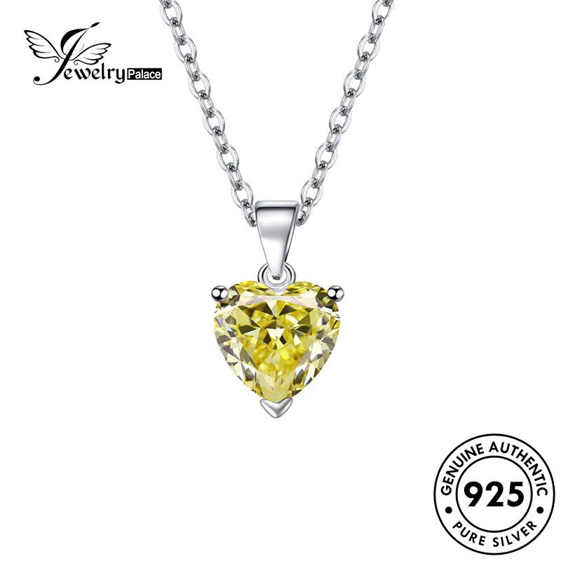 Jewelrypalace Kalung Perak Citrine Love Safir Moissanite Asli Ruby Emerald Berlian Perhiasan930Hati Wanita M036