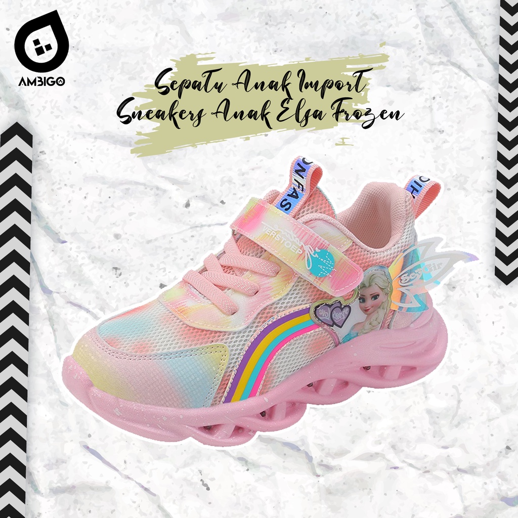 Sepatu Anak Perempuan FROZN MOTIF ELSA Shoes - Sepatu Sport Anak Casual Import