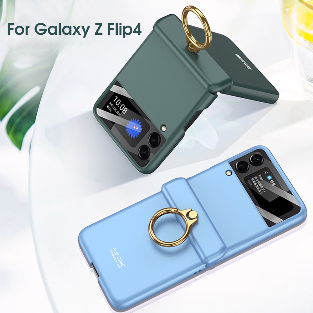 Case Pelindung Lensa Belakang Ponsel Dengan Cincin Jari Tahan Banting Ultra Tipis Untuk Samsung Galaxy Z Flip 4