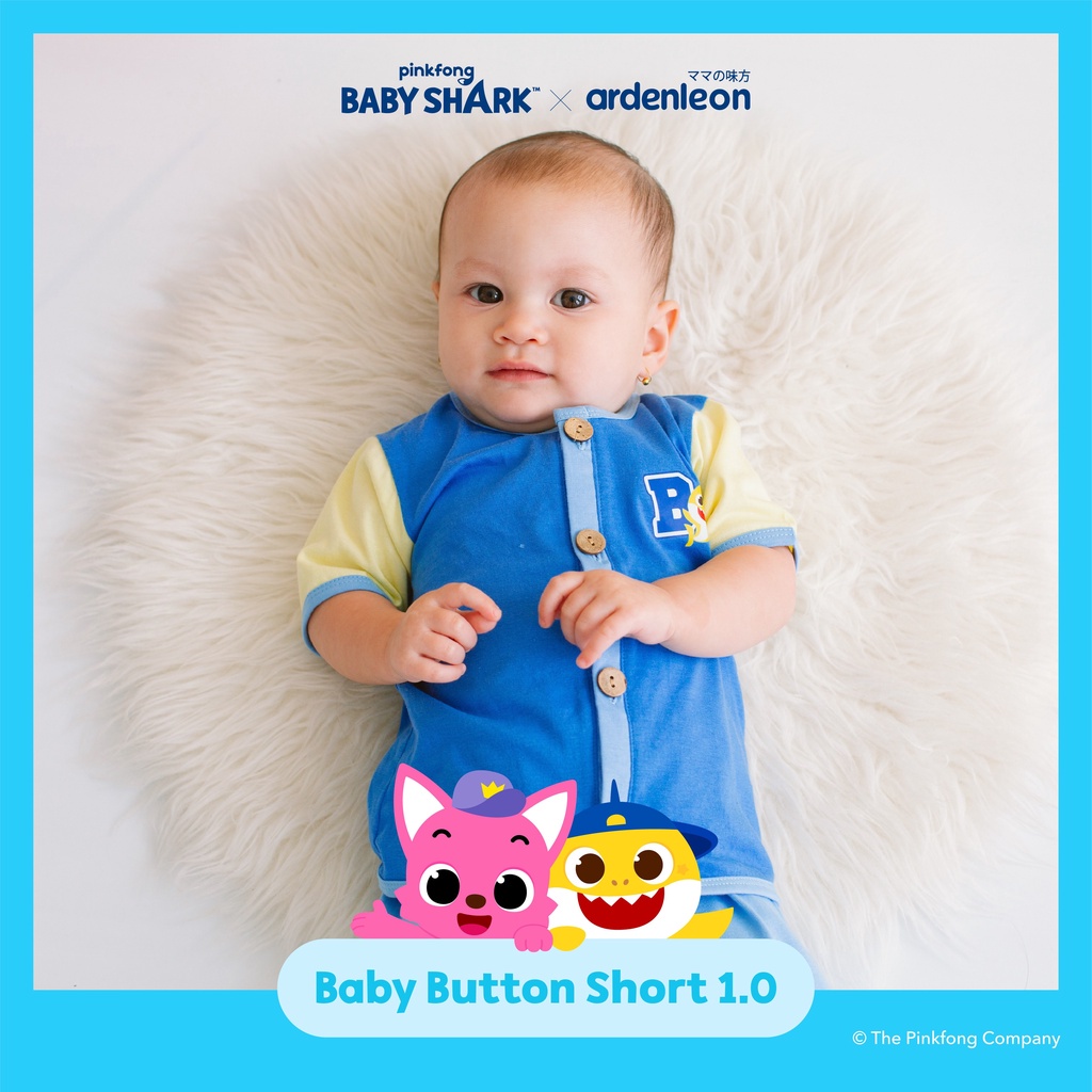 Baju Bayi Setelan Pendek Anak Ardenleon Pinkfong Baby Shark Baby Button Short 0-12 Bulan