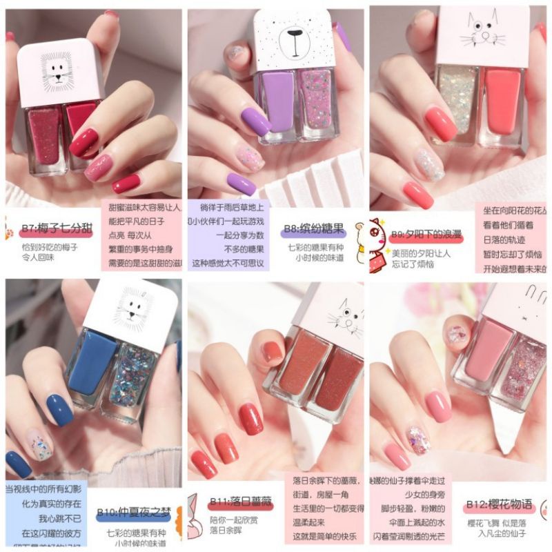 Medan Termurah Korean style + Long stay Kutek 2 in 1 tahan lama Kuteks nail polish Non peel off long stay 2 tone beautiful