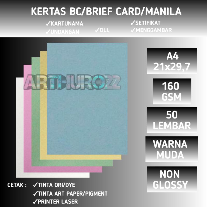 

Kertas bc/brief card/manila 160 gsm A4 isi 50 lembar