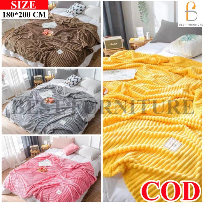 Selimut Dewasa Selimut Bulu Dewasa Salur Tebal Polos Emboss 180x200CM - RANDOM(L0U4) Selimut Bulu De