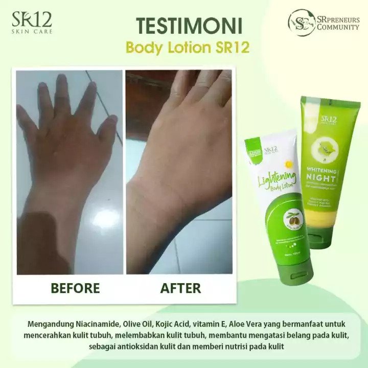 Body Lotion SR12 | Whitening Night Body Lotion | Lightening Body Lotion | Hand Body Pemutih | HB Pemutih | Pemutih Badan Ampuh | Skincare Pemutih Badan | Pemutih Kulit Tubuh | SR12 Skincare
