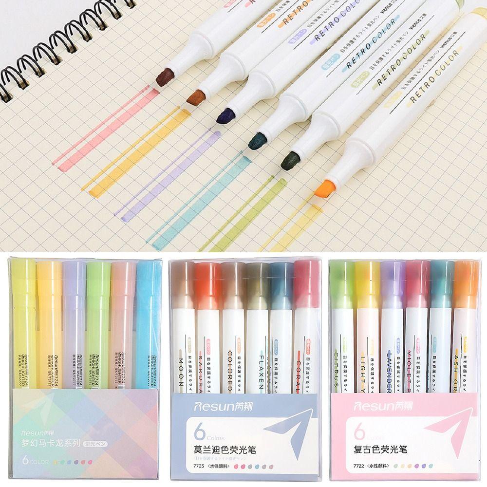 Nanas 6PCS /Set Stabilo Pen Set Warna Permen Perlengkapan Kantor Sekolah Graffiti Alat Tulis Morandi Color Pen