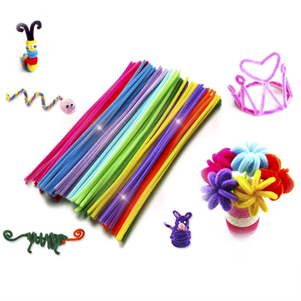 Huluboy 100Pcs Colorful Chenille Batang Pembersih Pipa DIY Seni Kerajinan Pengembangan Mainan Anak