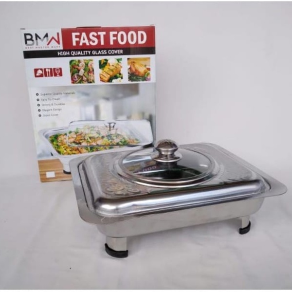 WADAH PRASMANAN KOMBINASI TUTUP KACA STAINLESS / KOTAK FAST FOOD DISH / WADAH SAJI FREE PACKING BUBBLE VD