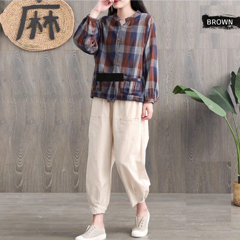 MDLV ~9872# Darlyn Double Cloth Shirt Blouse Kemeja Kotak Import