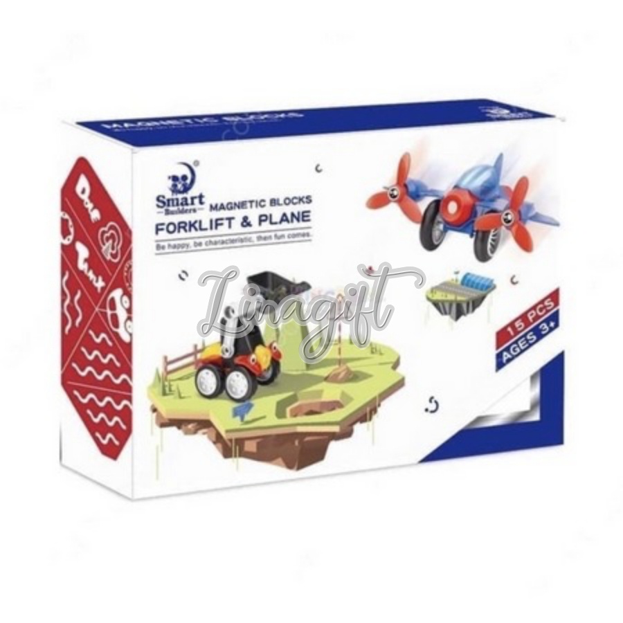 SMART BUILDER ORIGINAL MAGNETIC BLOCKS FORKLIFT AND PLANE MAINAN EDUKASI ANAK ISI 15