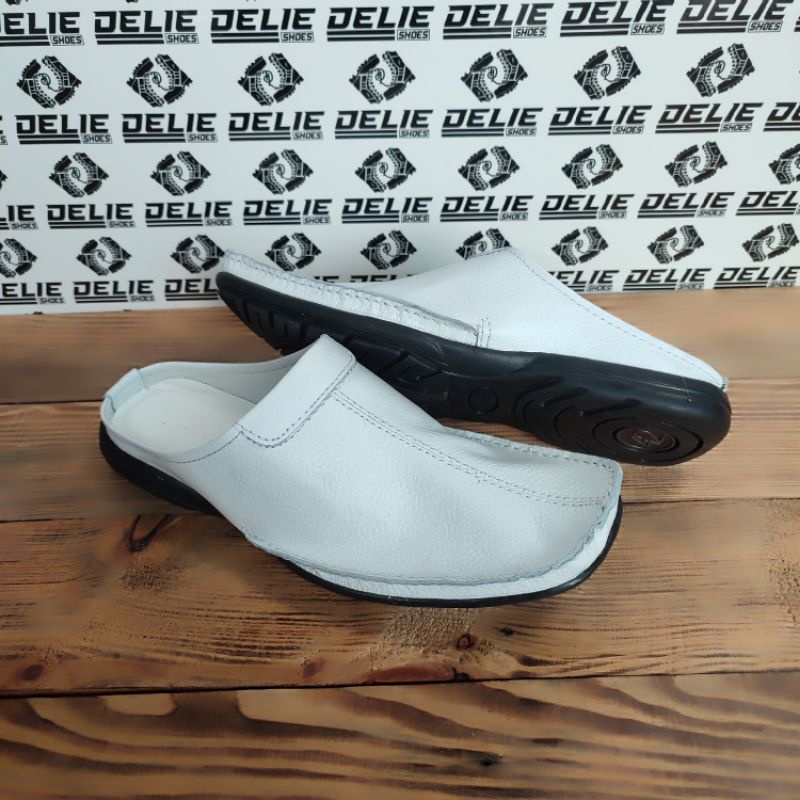 Sepatu sandal bustong pria putih kulit asli/sandal sepatu slop pria kulit