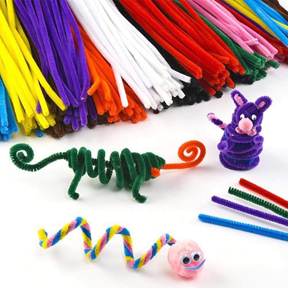 Huluboy 100Pcs Colorful Chenille Batang Pembersih Pipa DIY Seni Kerajinan Pengembangan Mainan Anak