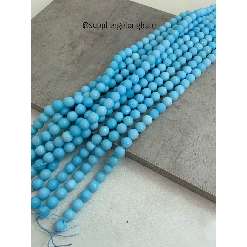 bahan PALE BLUE agate CUTTING 10mm renceng BIRU pastel gelang kalung