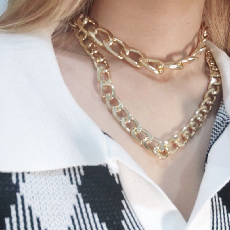 Kalung Double Layer Big Retro Chain Necklace Rantai Besar Jumbo Multilayer Kalung Tumpuk Dua Lapis