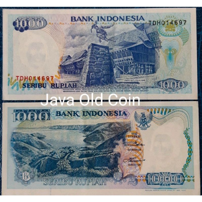2 lembar uang kuno rp. 1000 tahun 1992 masih baru