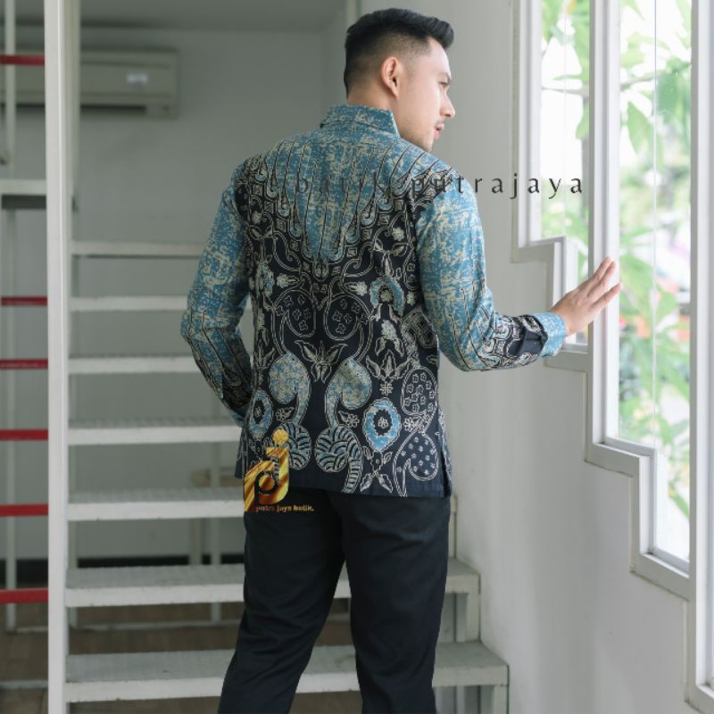 PERISAI BIRU Baju Batik Pria Lengan Panjang Slim Fit Premium Furing Modern Kemeja Katun Halus Adem