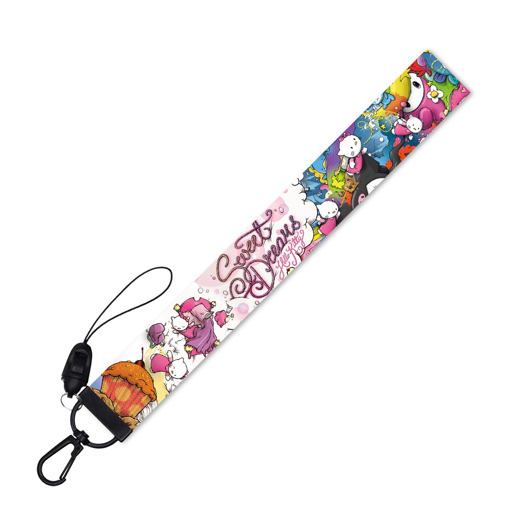 Tali lanyard Motif Kartun Kucing Warna pink Untuk Handphone