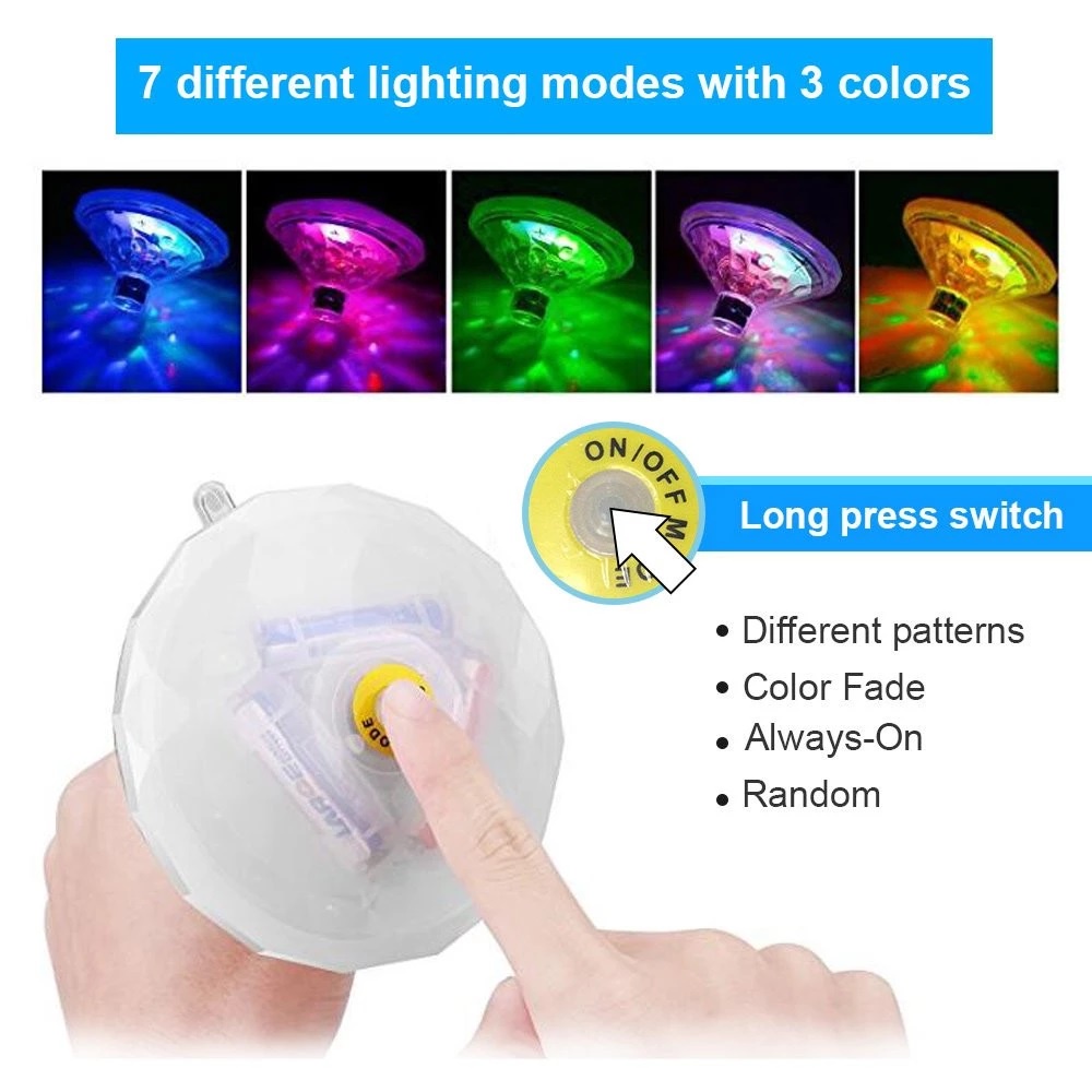 Floating Underwater Light RGB Submersible Battery Powered LED Disco Light Glow Show Swimming Pool Party Spa Baby Bath Light