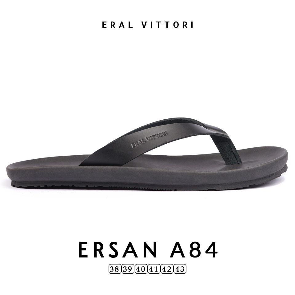 Eral Vittori - Ersan A84 Sandal Jepit Kulit Pria Harian Santai Kasual Hitam