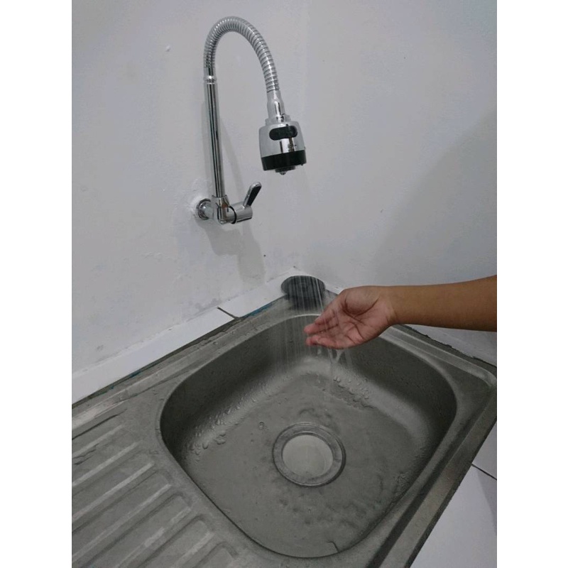 Kran Keran Air Angsa Fleksibel Tembok Sink Minimalis Premium Stainless Cuci Piring Wastafel