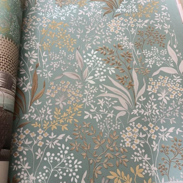 Wallpaper Wallpaper Korea Motif Bunga Vintage Hijau Cream