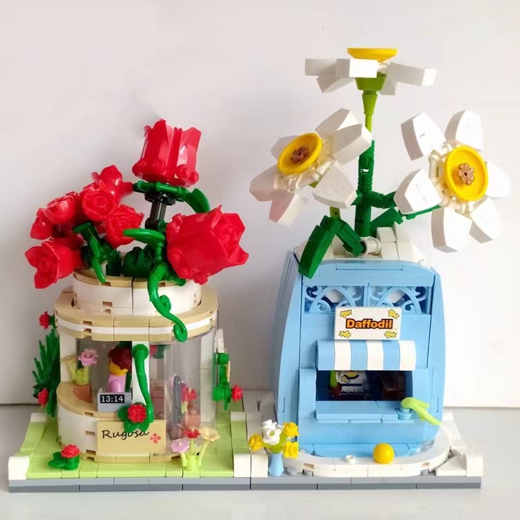 Rose Narcissus Mainan Balok Bangunsusun mini Model Lego Bentuk Bangunan Untuk Edukasi Anak