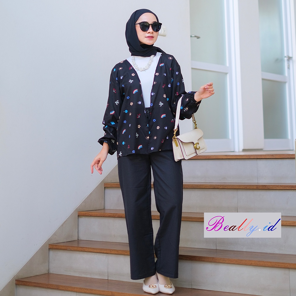 KIYOWO OUTER LENGAN BALON / OUTER KOREAN / OUTER KATUN RAYON VISCOSE MOTIF / OUTER WANITA / CARDIGAN MOTIF