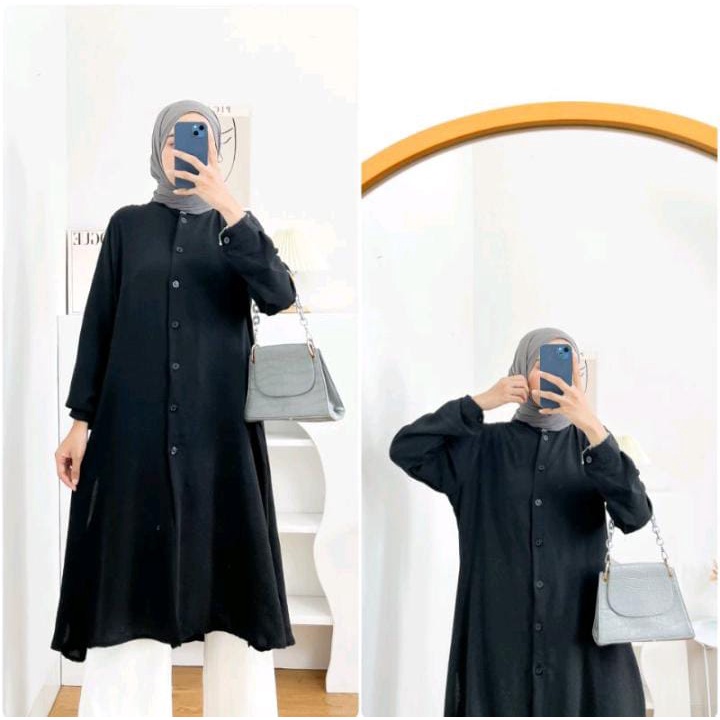 audia Tunik Basic Crinkle Airflow Long Tunik Polos Tunik Kancing Busui Terbaru 2023