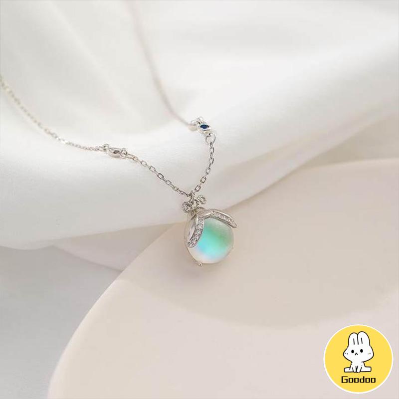 Moonstone Firefly Kalung Wanita Senior Rantai Klavikula Siswa Hadiah Ulang Tahun Desain Niche -Doo