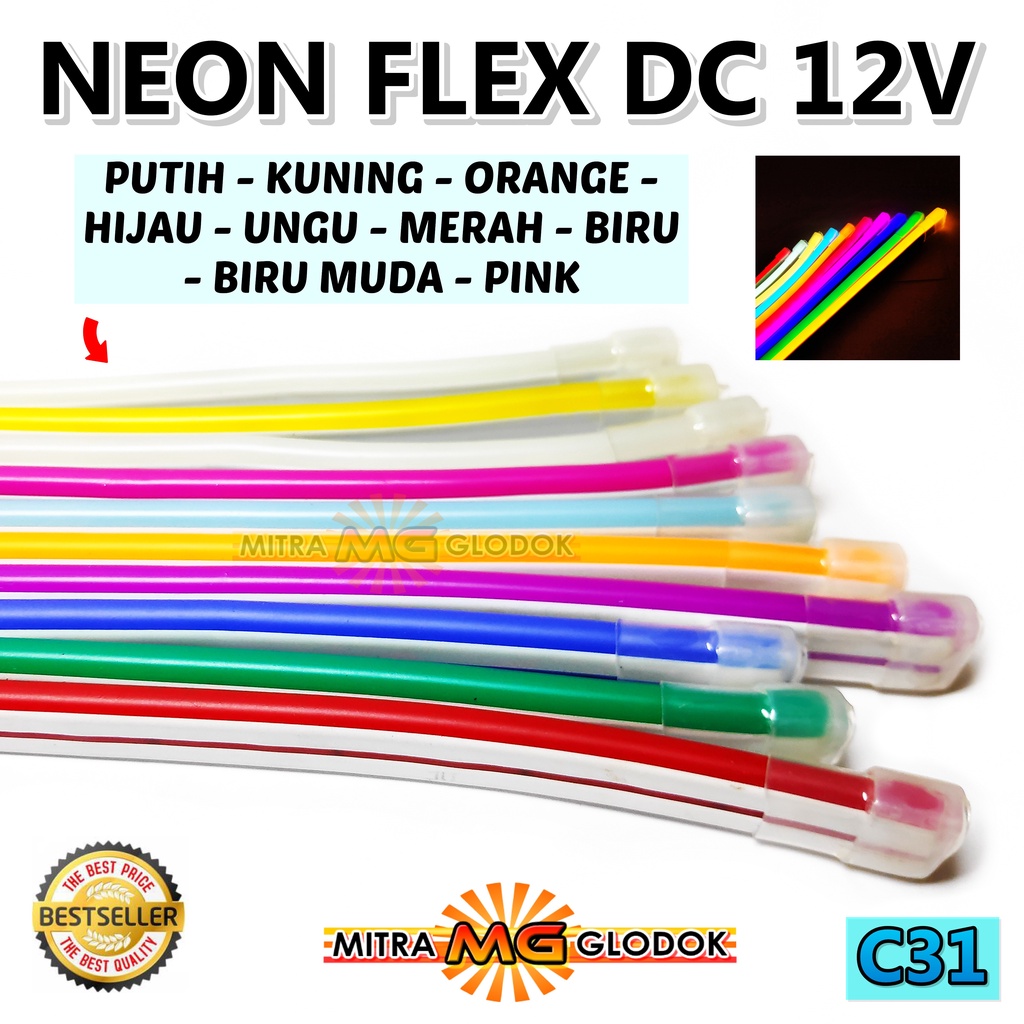 NEON FLEX LED DC 12V PANJANG SATUAN 1 METER HARGA PER METER WARNA BIRU MERAH KUNING ORANGE PUTIH WAR