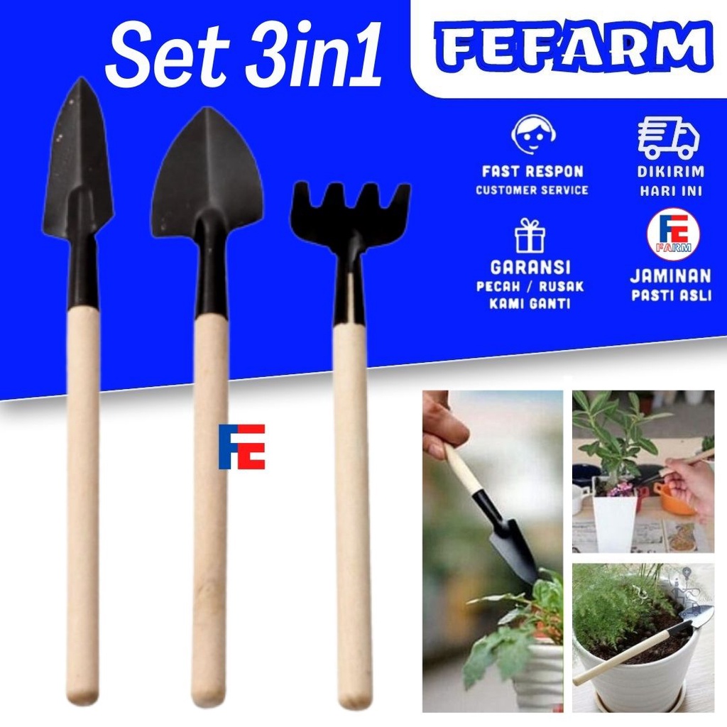 Sekop Tanaman Isi 3 Bibik Bunga Alat Berkebun Mini Set 3 in 1 Garden Tool FEFARM