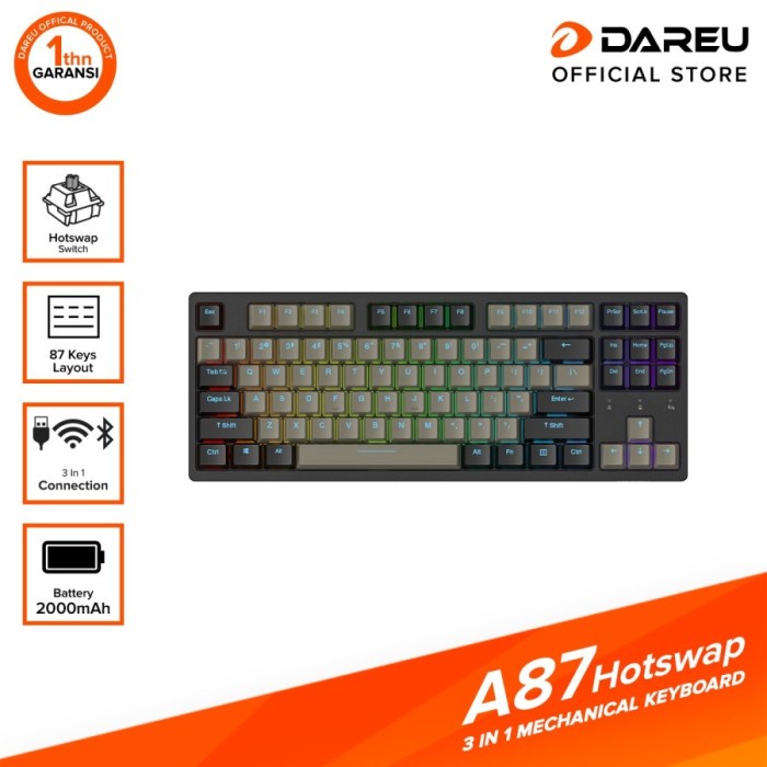 Dareu A87 Black Gray Hotswap Wireless RGB Mechanical Keyboard Gaming