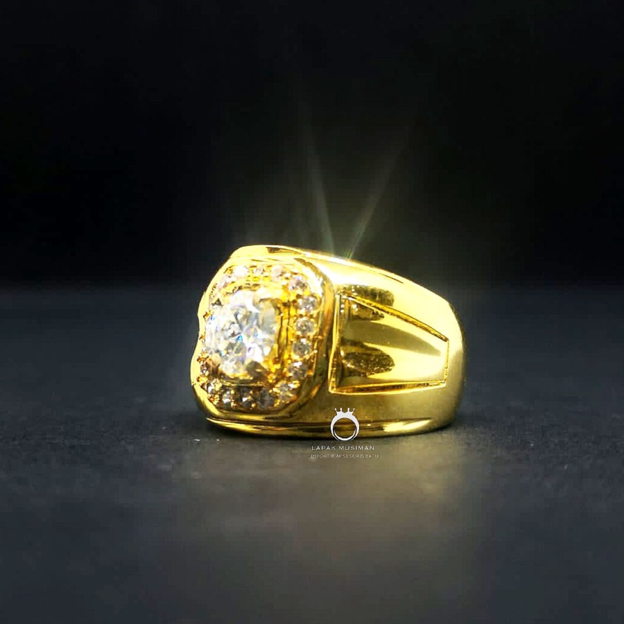 [Bayar Di Tempat] Cincin Pria Batu Berlian Moissanite Silver Gold Asli Mewah Original