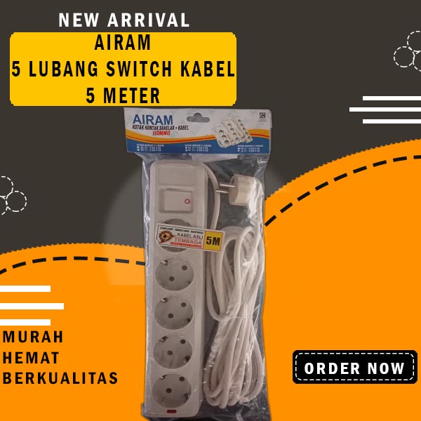 STOP KONTAK KABEL AIRAM 5 LUBANG - 5 METER - 10A / 250V - KABEL OLORAN