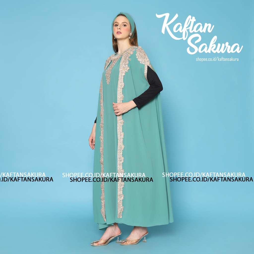 kaftan bordir wanita pesta free inner manset dan turban bordir mewah ukuran all size trendy kaftan dress untuk lebaran ramadhan pesta kondangan