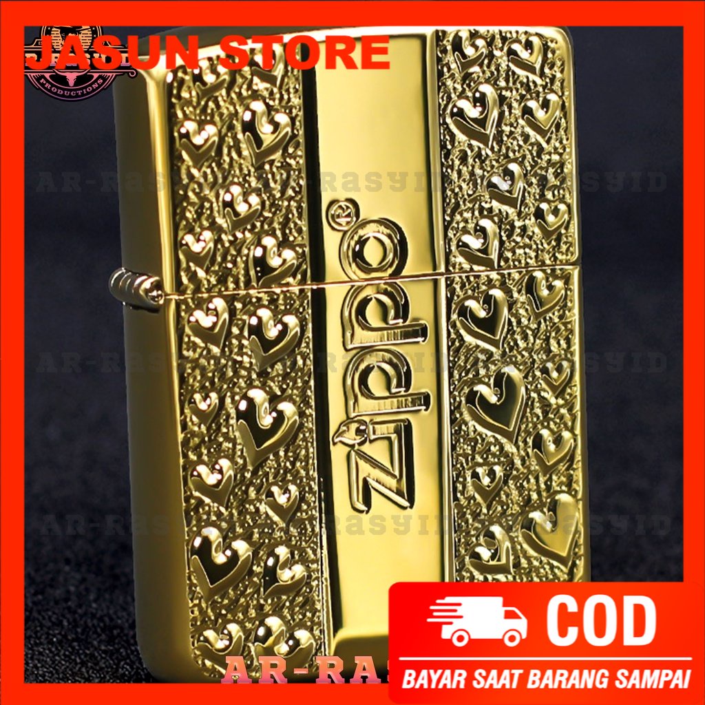 Korek Api Minyak Zippo Gold Ukir Motif Zippo Love 168 3962-3