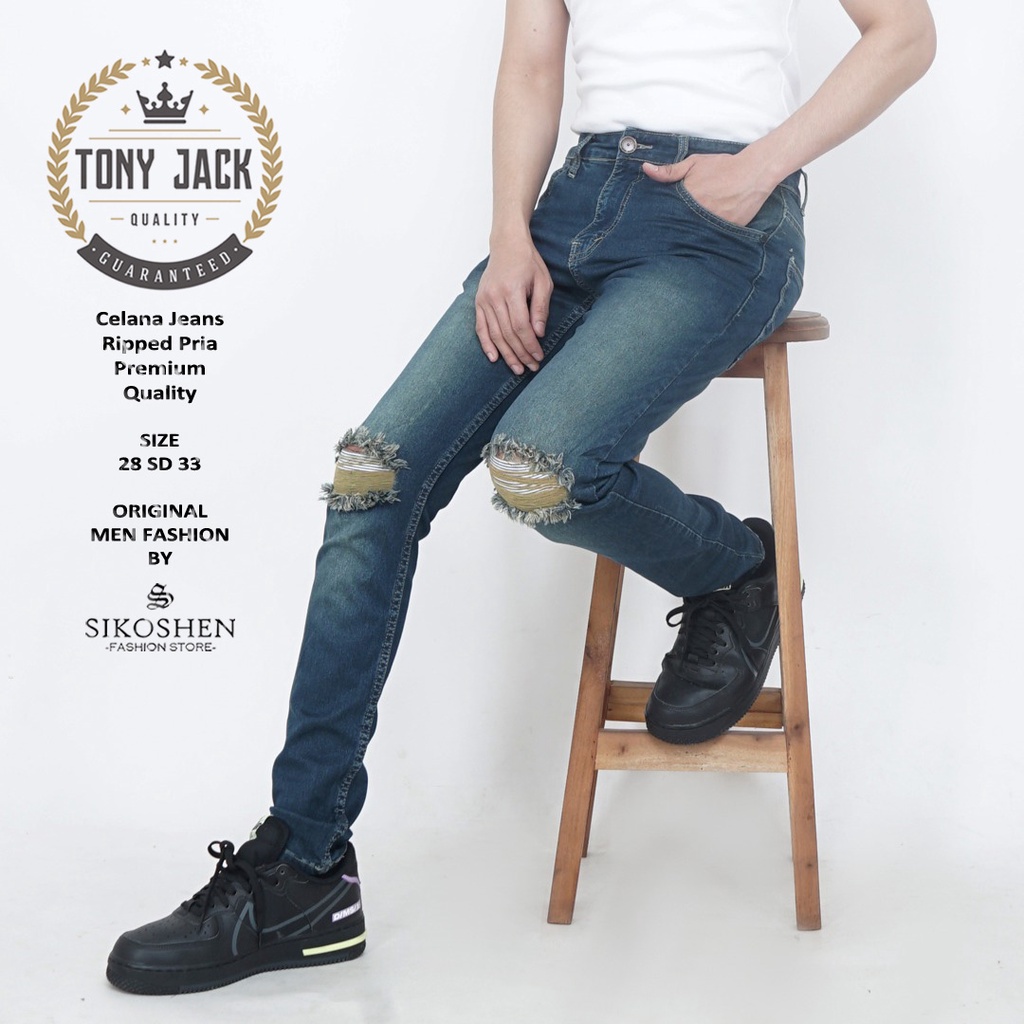 Celana Jeans Panjang Pria Sobek Lutut Ripped Jeans Original TONY JACK Jeans Slim Fit Skinny Jeans