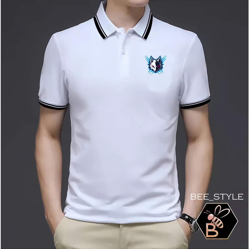 Kaos Pria Kerah List ll Logo Wolf DTF / Kaos Polo Shirt List ll / Kaos Kerah Pria Wanita Dewasa Lengan Pendek / Kaos Polos / Kaos Jumbo