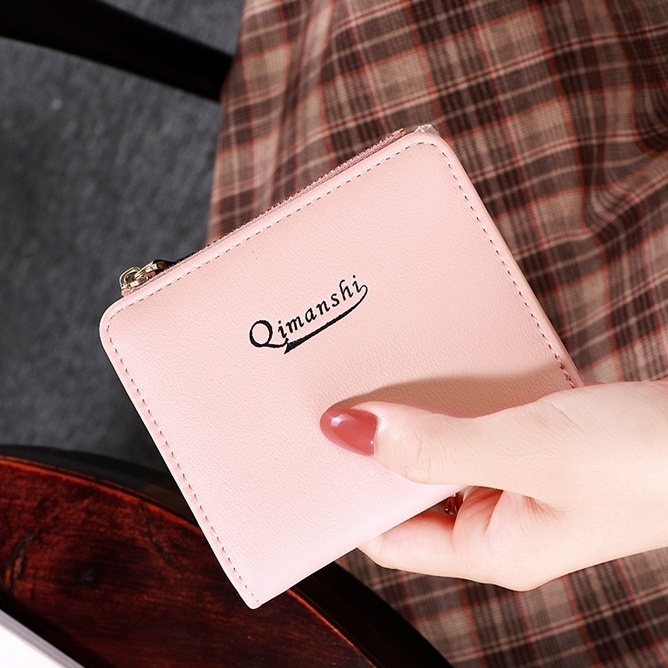 DOMPET LIPAT WANITA KULIT PINK LESTINE WA587P3 IMPORT KEKINIAN SIMPLE REMAJA BRANDED MINI KARTU RESLETING KOIN KECIL PENDEK MURAH CEWEK KOREA BATAM PREMIUM