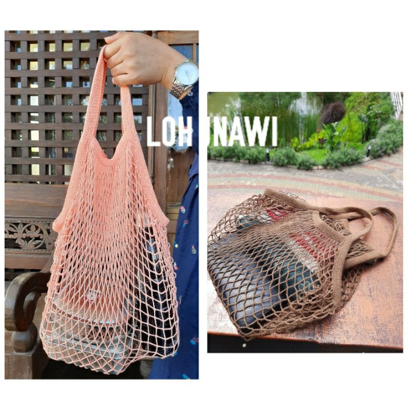 Tas Belanja Jaring Katun Tas Jaring Reusable Bag Grocery Bag Tas Pantai Net Shopping Bag Tas Ramah Lingkungan