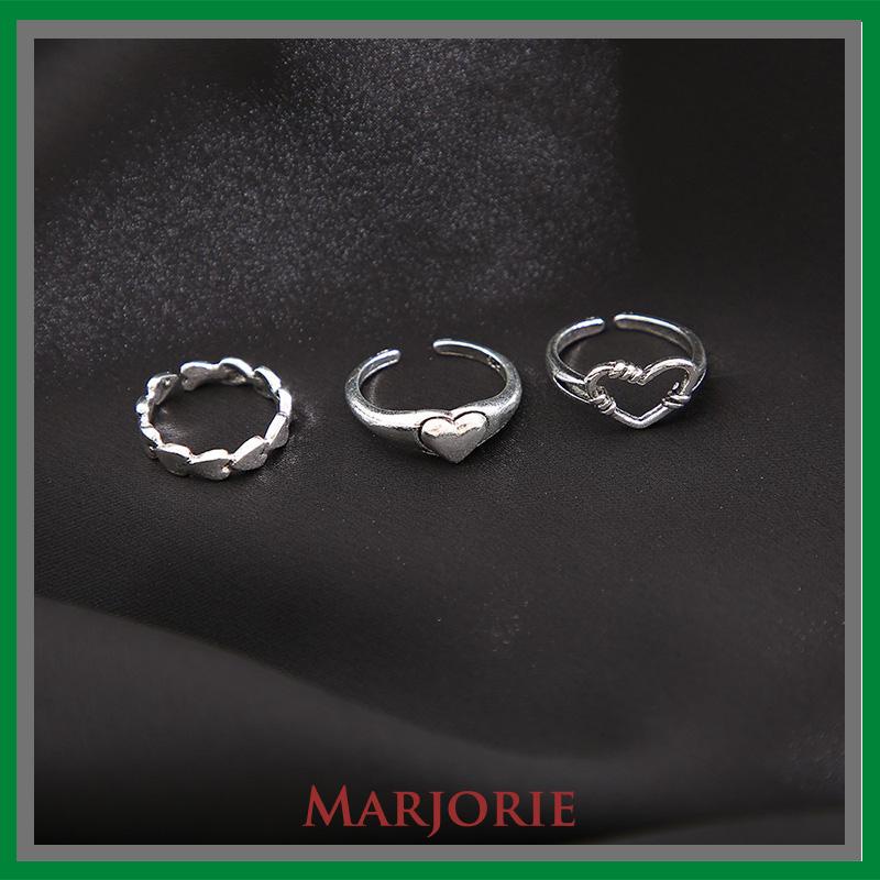 3pcs Cincin Model Terbuka Desain Gelombang Hati Warna Silver Gaya Vintage Untuk Wanita-MJD