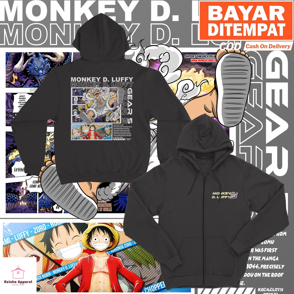 JAKET ZIPPER ANIME ONE PIECE LUFFY GEAR 5 VOL 2 JAKET LUFFY COWOK CEWEK