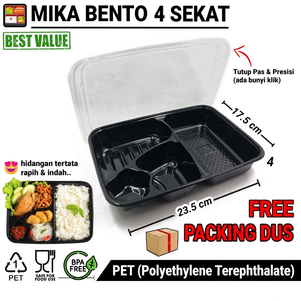 MIKA BENTO SEKAT 4 + TUTUP Embos Thank You BENTO Tray Box Kotak Makan Nasi packing Kardus