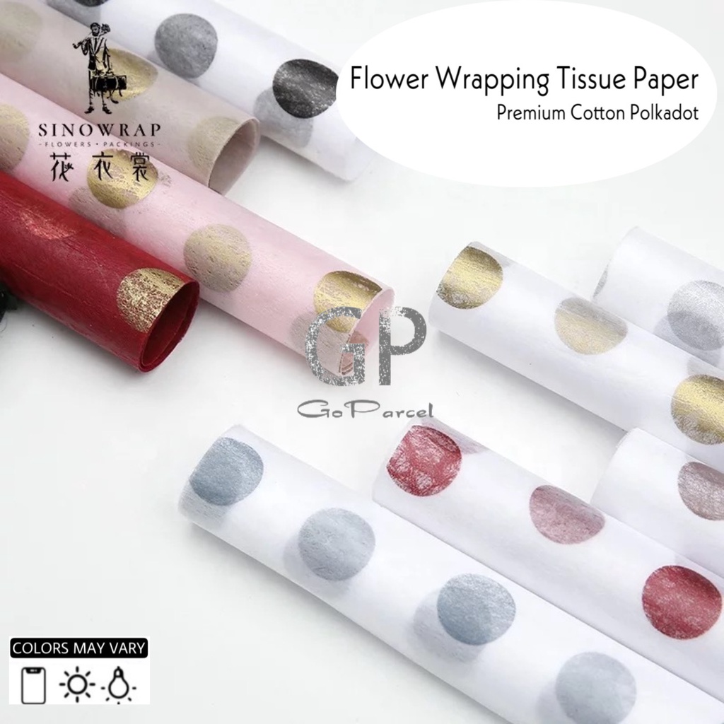 ( 5 Lembar ) PREMIUM COTTON POLKADOT - FLOWER WRAPPING TISSUE PAPER WATERPROOF DOT - KERTAS TISU TISUE BUNGA ONDE DOT RANGKAIAN BUKET FLORIST