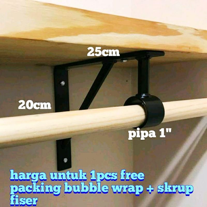 Rak besi siku ambalanpenyangga gantungan baju lubang 11/4inci