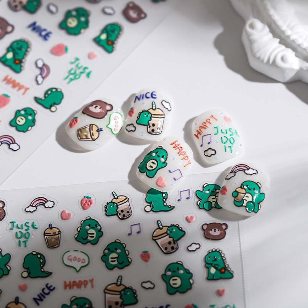 [Elegan] Kartun Stiker Kuku Fashion Perekat Diri Kelinci Dinosaurus Bebek Beruang Nail Art Dekorasi